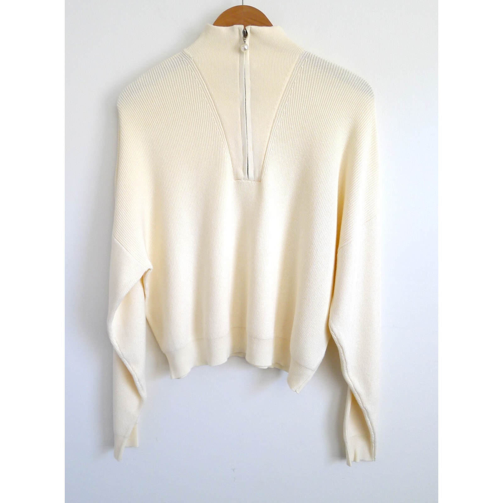 Brunette The Label Canada Rib Knit Half-Zip Pullover Sweater Top S M Nwt $109 — image 4 of 8